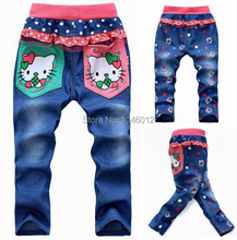 2015 Free shipping korean children’s clothing hello kitty girls jeans for kids wholesale and retail