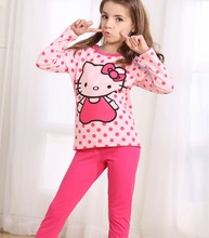 Retail Girls Long Sleeves Cartoon Pajama Sets for Spring Fall 2014 New 100% Cotton Children Pyjamas Kids Girls Sleepwear Set