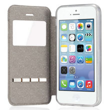 Newest Window View Case For iPhone 4 4S High Quality Flip PU Leather Sliding Answer Call