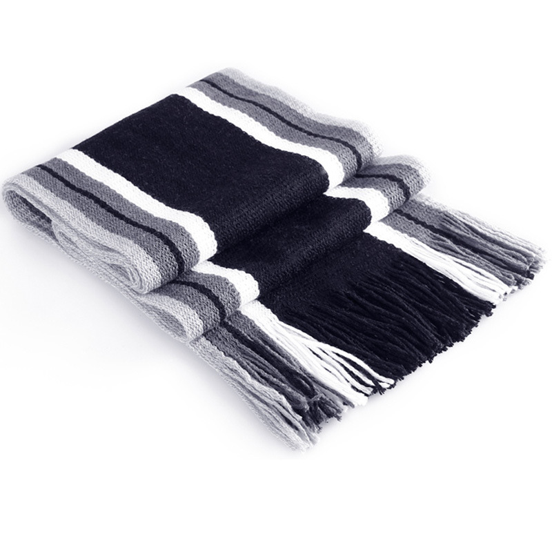 Wrap Knit Striped Men Scarf With Tassels