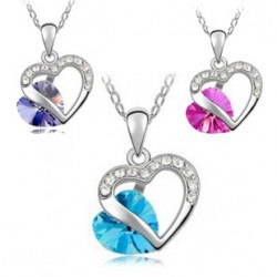 2014 New Wholesale fashion jewelry Platinum Plated Austria crystal heart shaped link Chain pendant necklace for