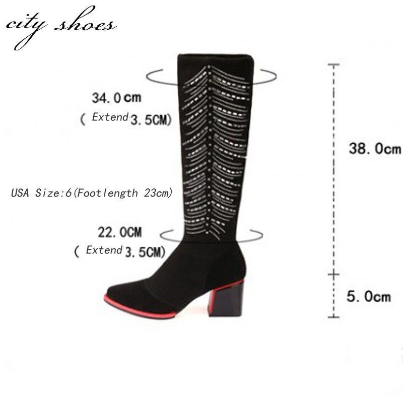 Winter Women Knee High Boots Sexy Ladies Genuine Leather Thick Heels
