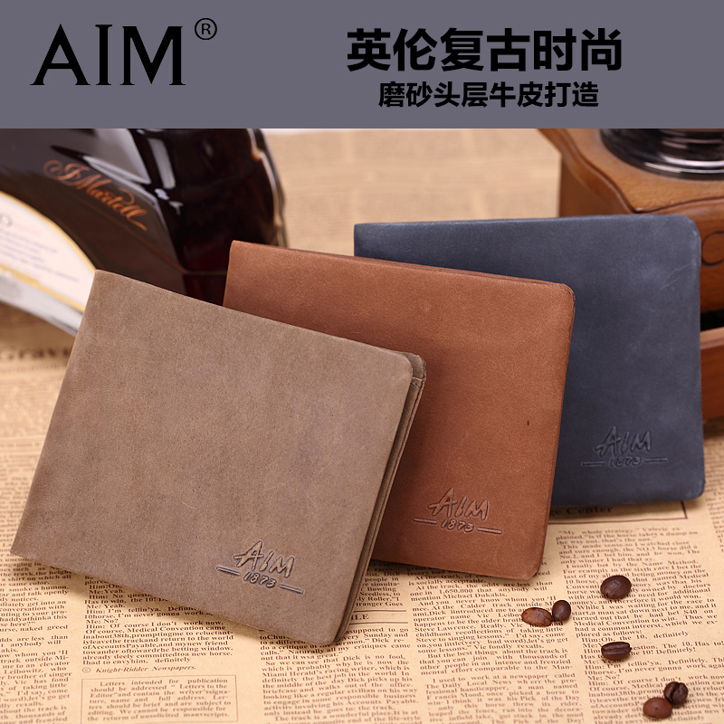 AIM wallet male short leather AONISI matte leather wallet brand men's small wallet