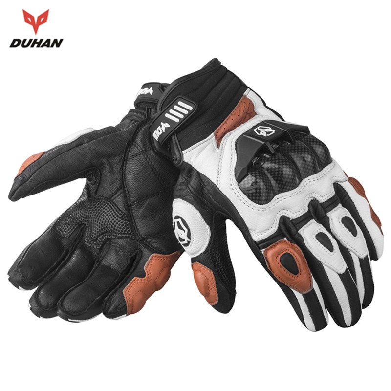 DUHAN Genuine Goat Skin Carbon Fiber Luvas Outdoor Sports Motorcycle Mototrax Dirt Bike Bicycle Riding Gloves Full Finger Gloves