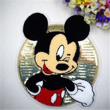 Free shipping women girl clothes cute Sequins patches Mickey logo fashion embroidery patch for clothing patchwork fabric