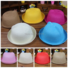 2015 Fashion Straw Hats Summer Baby Ear Decoration Lovely Child Character Girls And Boys Sun Hat