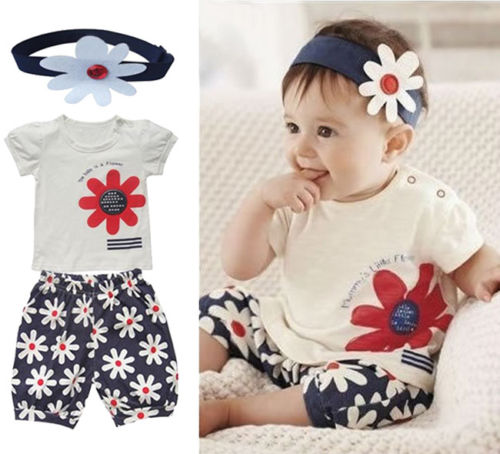 731 New baby headband from t shirt 118 3pcs Toddlers Baby Girls T shirt Headband Top Pants Shorts Childrens   