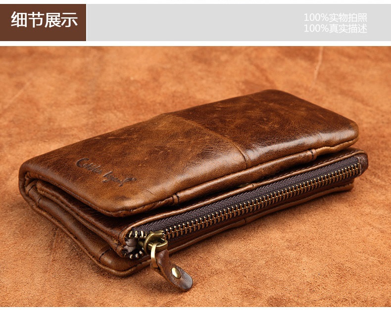 Hot Sales 2015 New Brand Men's Casual Long Wallet Genniune Leather