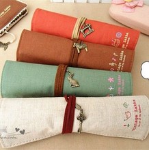 Vintage pencil rolls Elegant Style makeup women girls Canvas pen make up bag for students kids