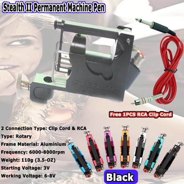 stealth-2-Rotary-Tattoo-machine-2-Clip-Cord-RCA-Tattoo-Machine-China-Machine-Gun-for-Tattoo-Shader-or-Liner-Needles-Grips-Free Shipping-Black