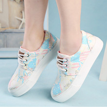 New Style Spring Autumn Graffiti Paint Lace Up Women Sneakers Platform Low Top Woman Canvas Shoes