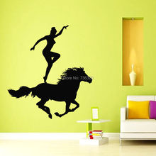 Free Shipping Wall Decals Vinyl Decal Sticker Art Mural Decor Animal Girl Riding A Horse 2015 new design home decoration