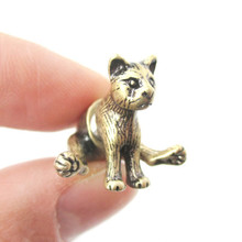 2015 New Fashion Bronze Black Aniaml 3D Sitting Kitty Cat Two Part Front and Back Retro Stud Eearrings Women S84