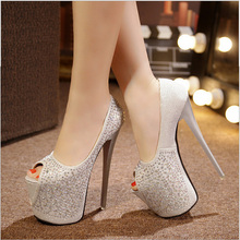 Nightclub Sexy 19CM High Heels 7CM Platform Shoes Woman Bling Bling Crystal Rhinestone Women Pumps Fashion Peep Toe Womens Shoes