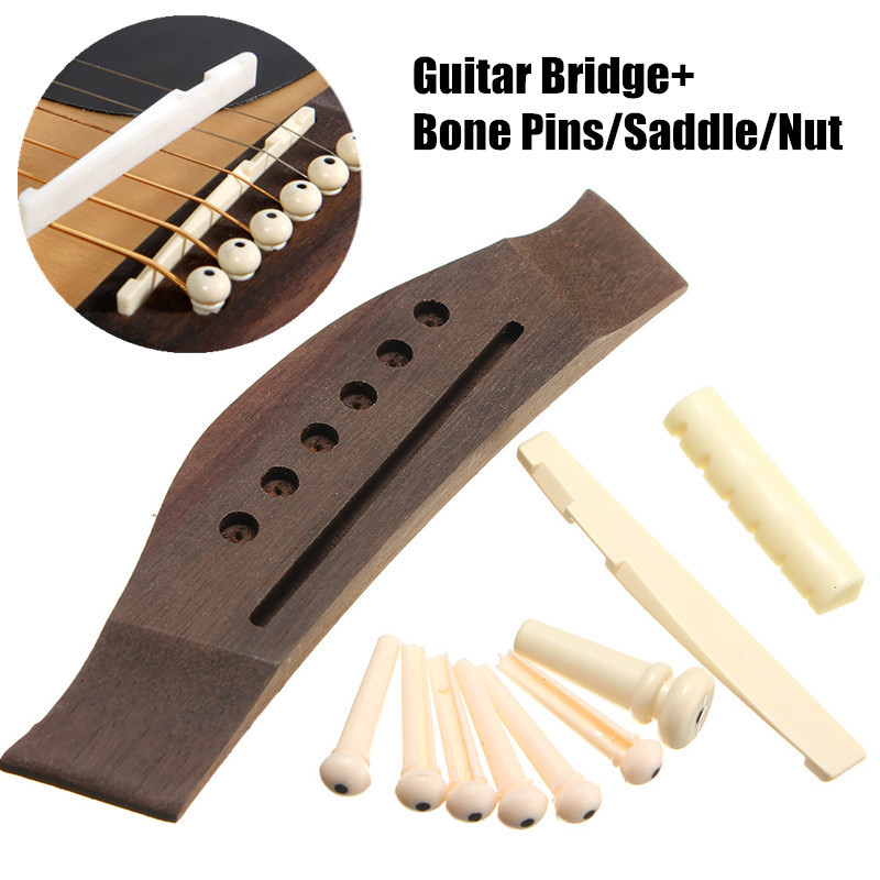 1 Set Professional Universal Acoustic Guitar Bridge + Bone Bridge Pins