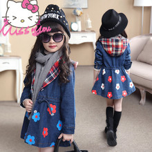 Autumn Spring Girls Denim Coats Middle Length Girl Top Cardigan Denim Hoodie For 4T to 12T Kids