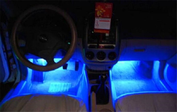 Universal Blue Light Car Interior LED Atmosphere Lamp 4in1 12V Decoration Floor Light Interior Accessories Car Styling (2)