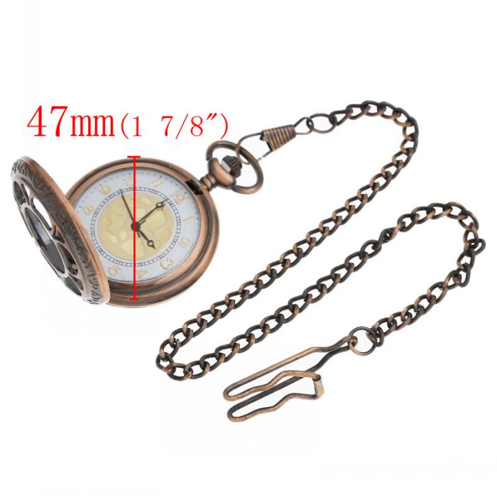 Copper Tone Chain Quartz Pocket Watch Battery Included 42cm 16 1 2 sold per pack of