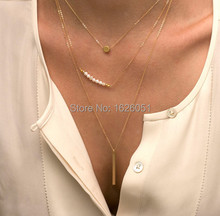 New Arrival Fashion Trendy 3 layers Gold Metal Bar Pearl Necklace Women Jewelry for Love Lucky Gifts