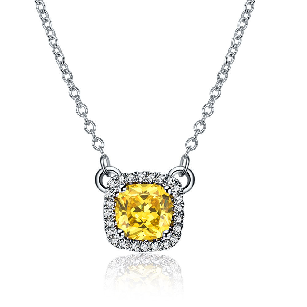 Wholesale Luxury 1ct Golden pendant necklace plated 14K gold princess cut pendant synthetic ...