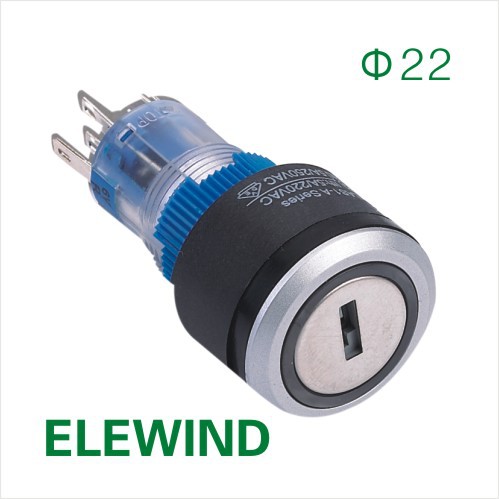 ELEWIND 22mm Round illuminated key lock switch (PB223WY-11Y/21A/G/2.8V)