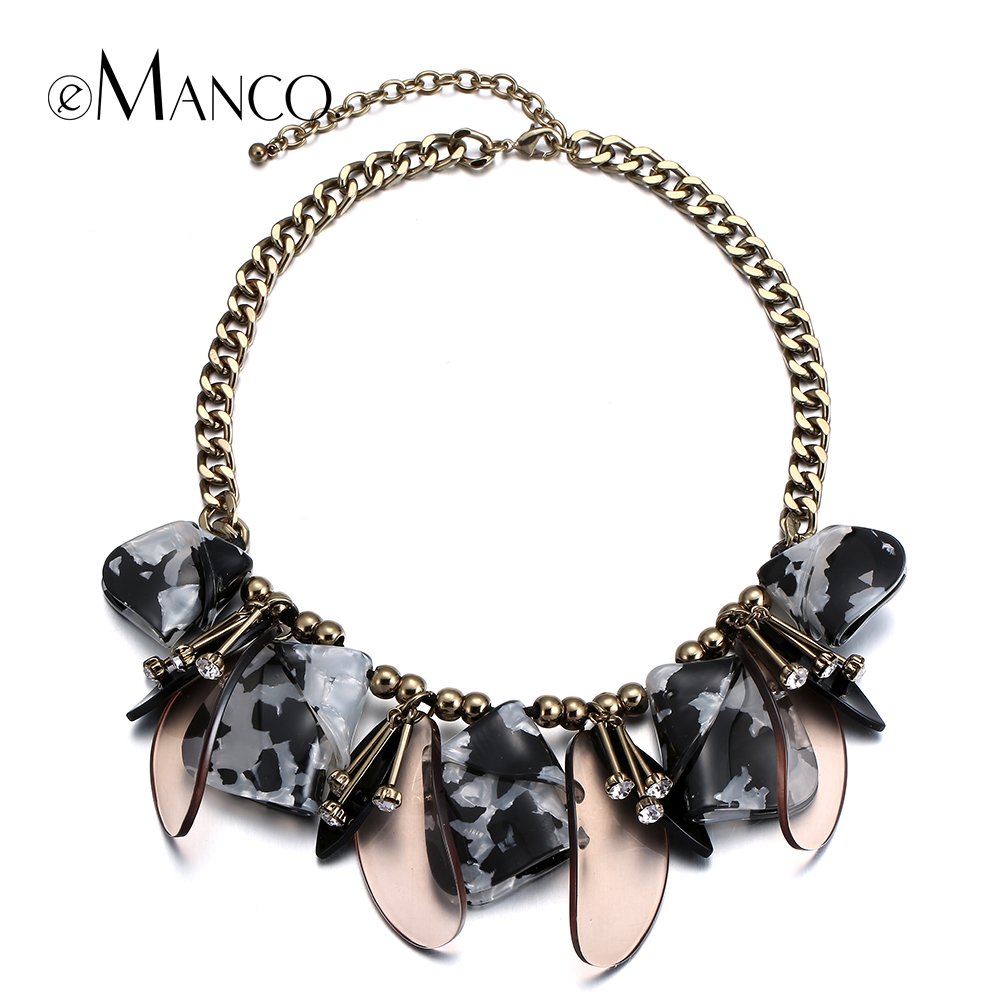 Emanco acrylic petal choker necklace metal link chain short rhinestone bib statement necklaces for women bijoux femme nl13622