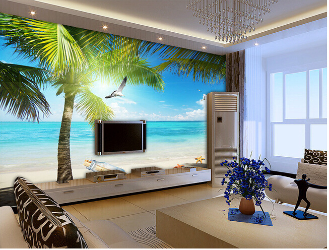 Kustom-pemandangan-wallpaper-Palm-Beach-Aegean-Sea-pemandangan-mural-untuk-ruang-tamu-kamar-tidur-TV-dinding