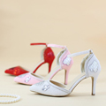 Pink Red White Pearl Wedding Shoes Pointed Toe Comfortable Middle Heel Ball Party Shoes Handmade Rhinestone