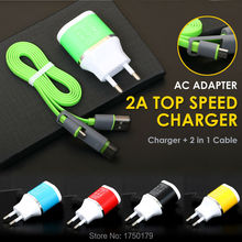 5V 2A Dual 2 port USB EU Adapter Fast Wall Charger + 2 in 1 Sync Data Charger Cable For iPhone 6 iPad Pro SAMSUNG HTC Xiaomi