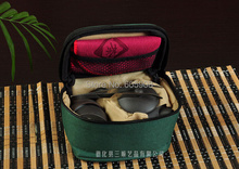 7 pcs Travel Ceramic Teapot Set With Green Gift Bag 1 Teapot 2 Cups 10g Black