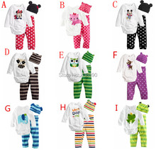 Baby rompers long sleeve cotton baby infant cartoon Animal newborn baby clothes romper hat pants 3pcs