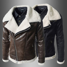 2014 new fashion leather warm winter fur coat, men’s lamb collar oblique zipper Slim men leather jacket Coats & Jackets  729