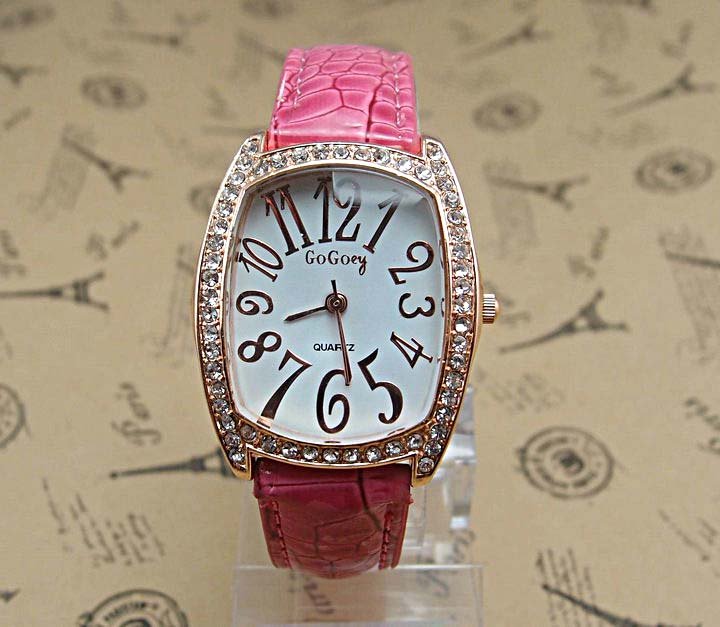Free Shipping Women Dress Crystal  pink   Leather Band Wrist Watch,Nice Quality,Top Fashion ,NICE!  GOGO51057