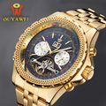 Mechanical Automatic Gold Watch Men Luxury Brand OUYAWEI Tourbillon Male Wrist Watch Stainless Steel Business Black
