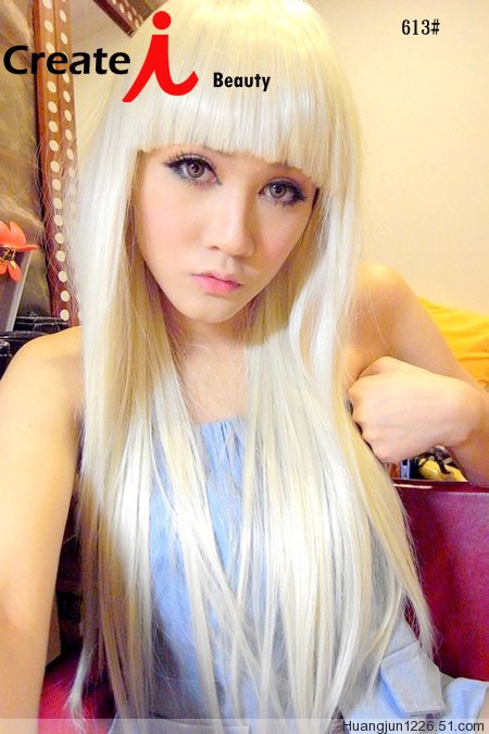 Lady Gaga Beige 65cm Long Straight Hair Heat Resistance Synthetic Party Wig Hair free shipping