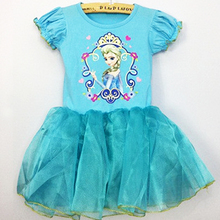 Baby Girl Princess Mesh Dress of Princess Sofia&Rapunzel&Snow White&Froze new Elsa with Printing ,Kids Girl Cartoon dress*