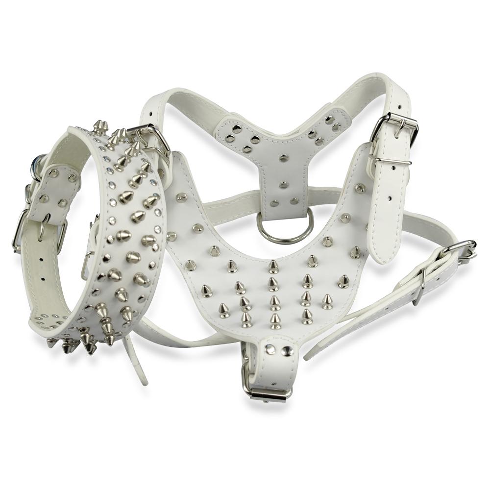 3 Sizes Soft White PU Leather Spiked Studded Dog Harness ... bully dog wiring harness 