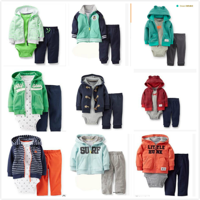 2015 NEW carters Spring and Autumn baby boys and baby girls clothing set Fourteen colors