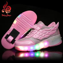 New 2016 Child Heelys LED Light Heelys Roller Skate Shoes New Jazzy Junior Girls Boys Shoes Kids Sneakers With Wheels pink 586