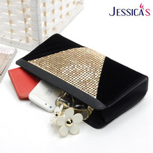 New Design Women Evening Clutch Bags High Quality Black Velvet Glitter Sequins Elegant Clutch Female Party