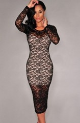 Black-Lace-Nude-Illusion-Midi-Dress-LC6799