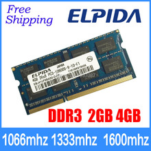DDR3 ELPIDA 2GB 4GB 1066mhz 1333MHz 1600mhz PC3-10600S 8500 12800 Laptop memory notebook RAM 204PIN SODIMM Fully compatible