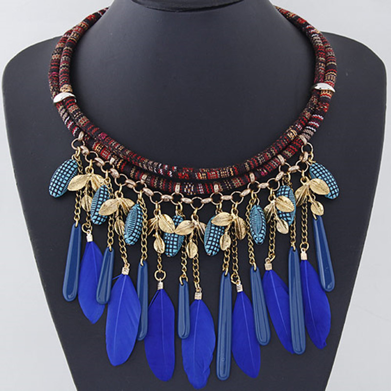 Aliexpress.com Comprar 2016 Collier femme cuerpo Vintage declaración cadena collares para mujeres Bijoux azul collares y colgantes de plumas Colar Maxi de