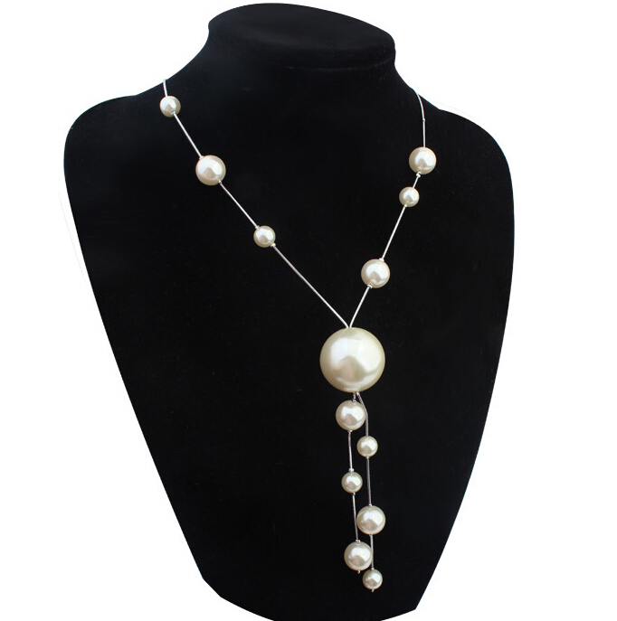 Long Pearl Necklace Costume Jewelry Vintage Fashion Statement White Big Pearl Sweater Chain Necklace Women Ornaments