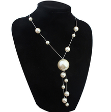 Long Pearl Necklace Costume Jewelry Vintage Fashion Statement White Big Pearl Sweater Chain Necklace Women Ornaments  20059