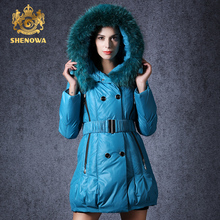 2015 new women s SHENOWA raccoon fur collar thickening a down jacket white duck winter coat