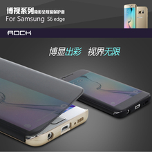 Original ROCK Brand Smart Transparent Full View Window Flip Case For Samsung Galaxy S6 Edge PU Plastic Back Cover Phone Housing