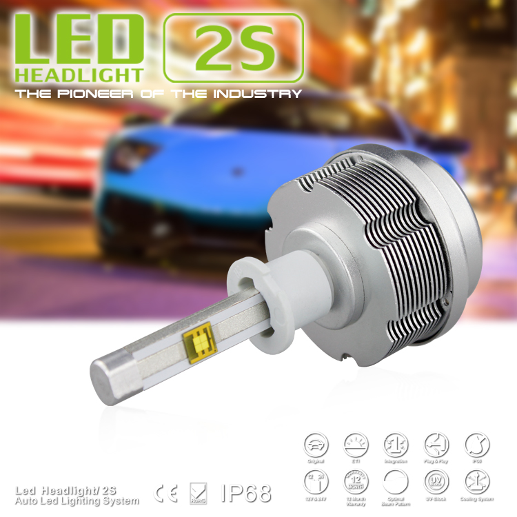 LED Auto Automobile Head Lamp Bulb H3 30W 6000K 3600LM Red Copper Heat Dissipation