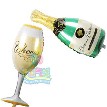 2 unids/par ( 1 unid copa de vino 1 unid botella de vino ) en forma de hoja hincha saludos mylar baloes para anniversary / wedding / cumpleaños decoración