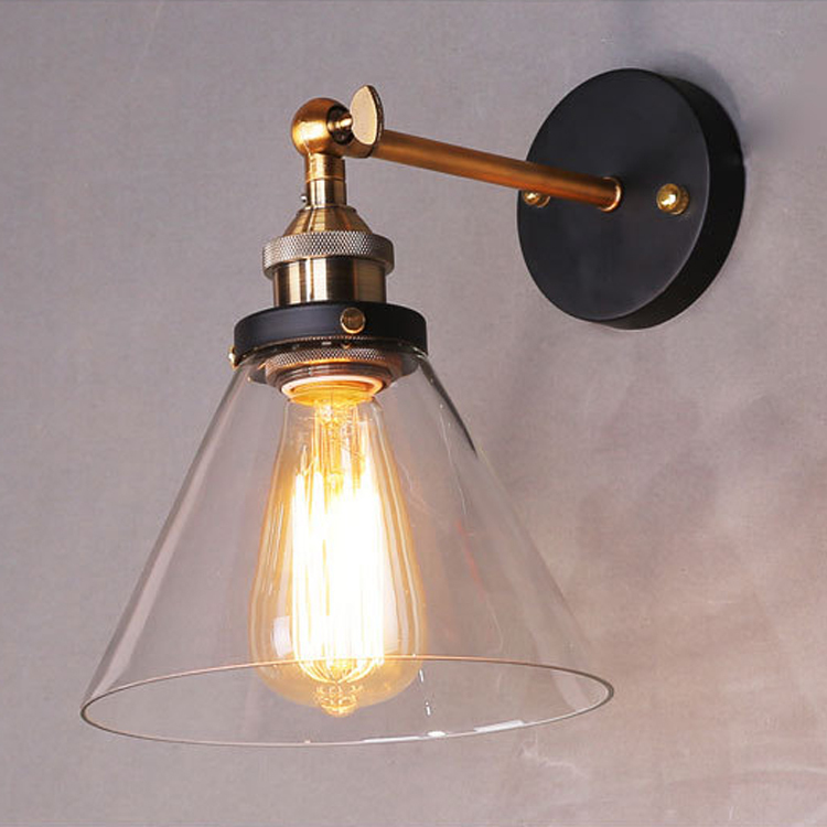 Loft Industrial Wall Lamps Vintage Bedside Wall Light Clear Glass Lampshade E27 Edison Bulbs ...